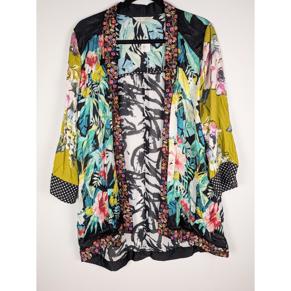 John Mark Multicolor Embroidered Kimono Wth3/4 Length Sleeves. Size S NWOT